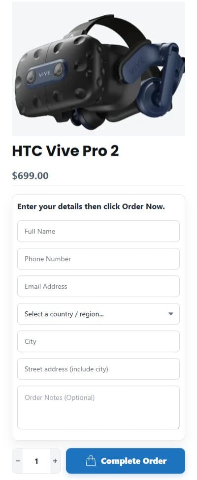 OSO WooCommerce one-step order form on a mobile product page