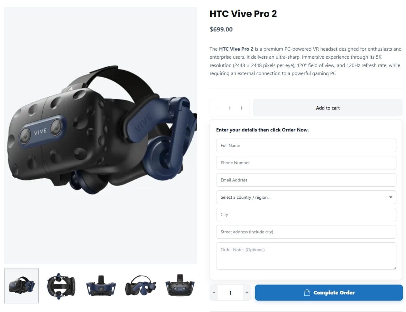 OSO WooCommerce one-step order form integrated into a single product page