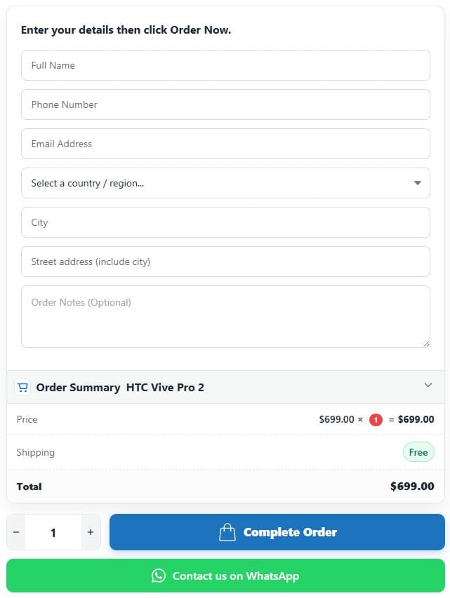 OSO WooCommerce checkout form featuring an order via WhatsApp button